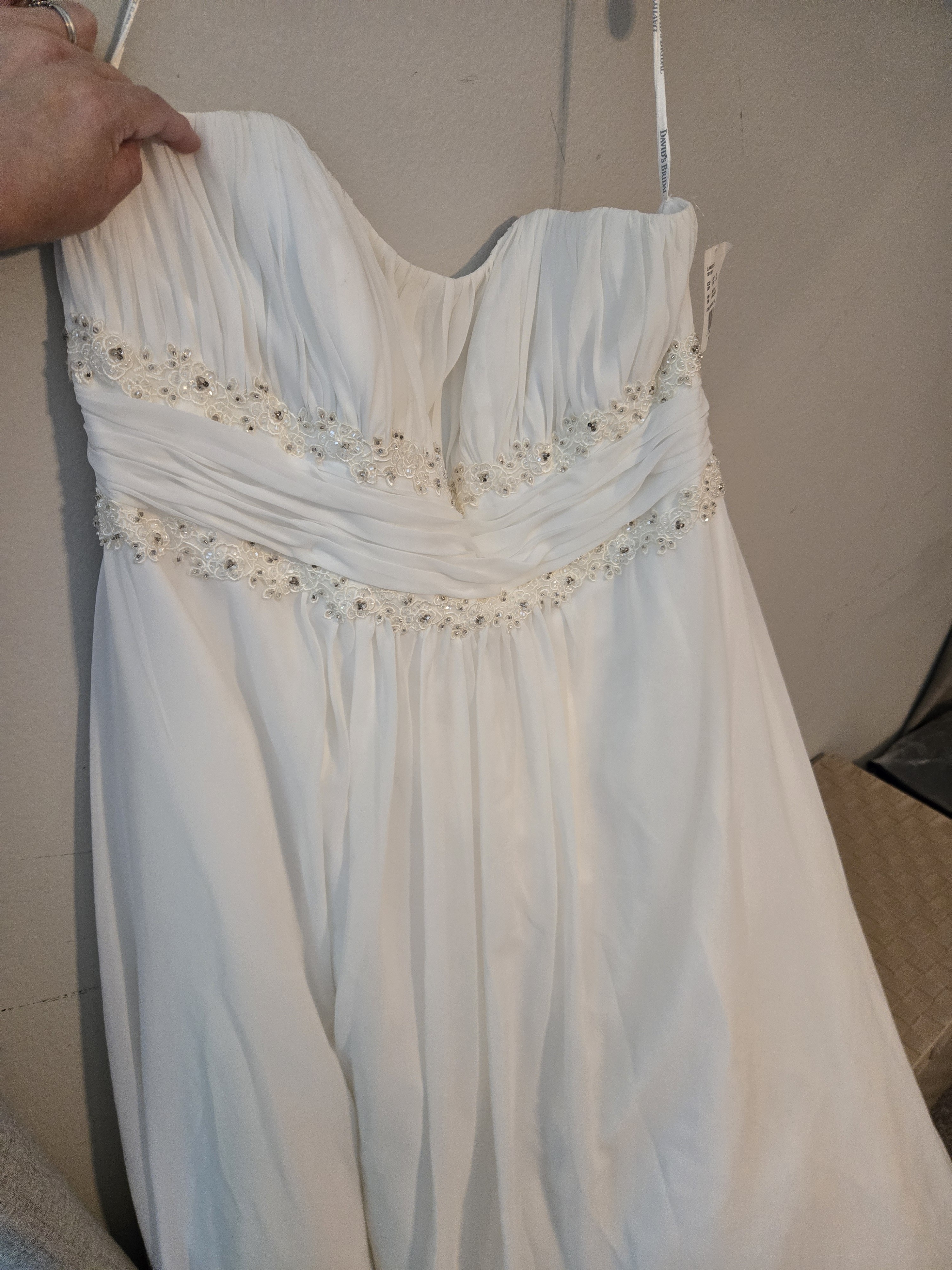 David's Bridal Ivory Strapless Beaded Chiffon Wedding Dress